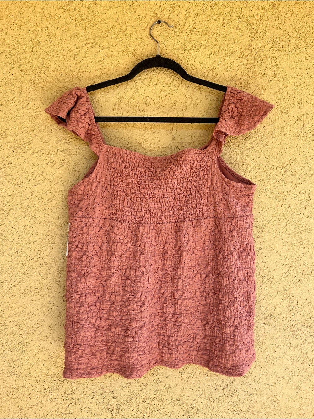Lucky Brand Textured Babydoll Dusty Rose Smocked Tie-Front Top NWT - Picture 7 of 7
